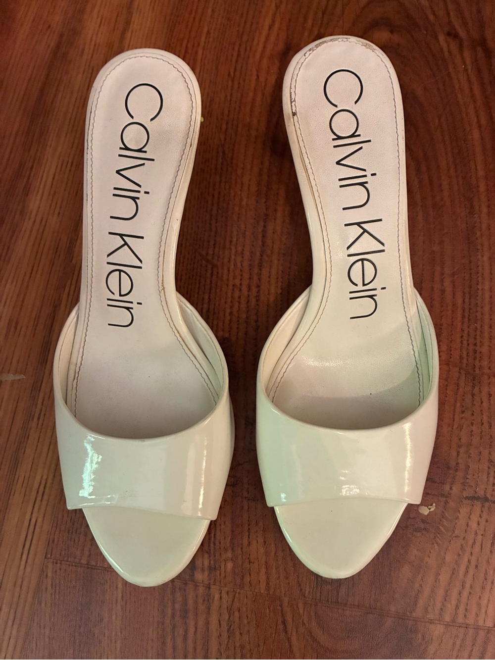 Calvin Klein Women’s White Patent Kitten Heels